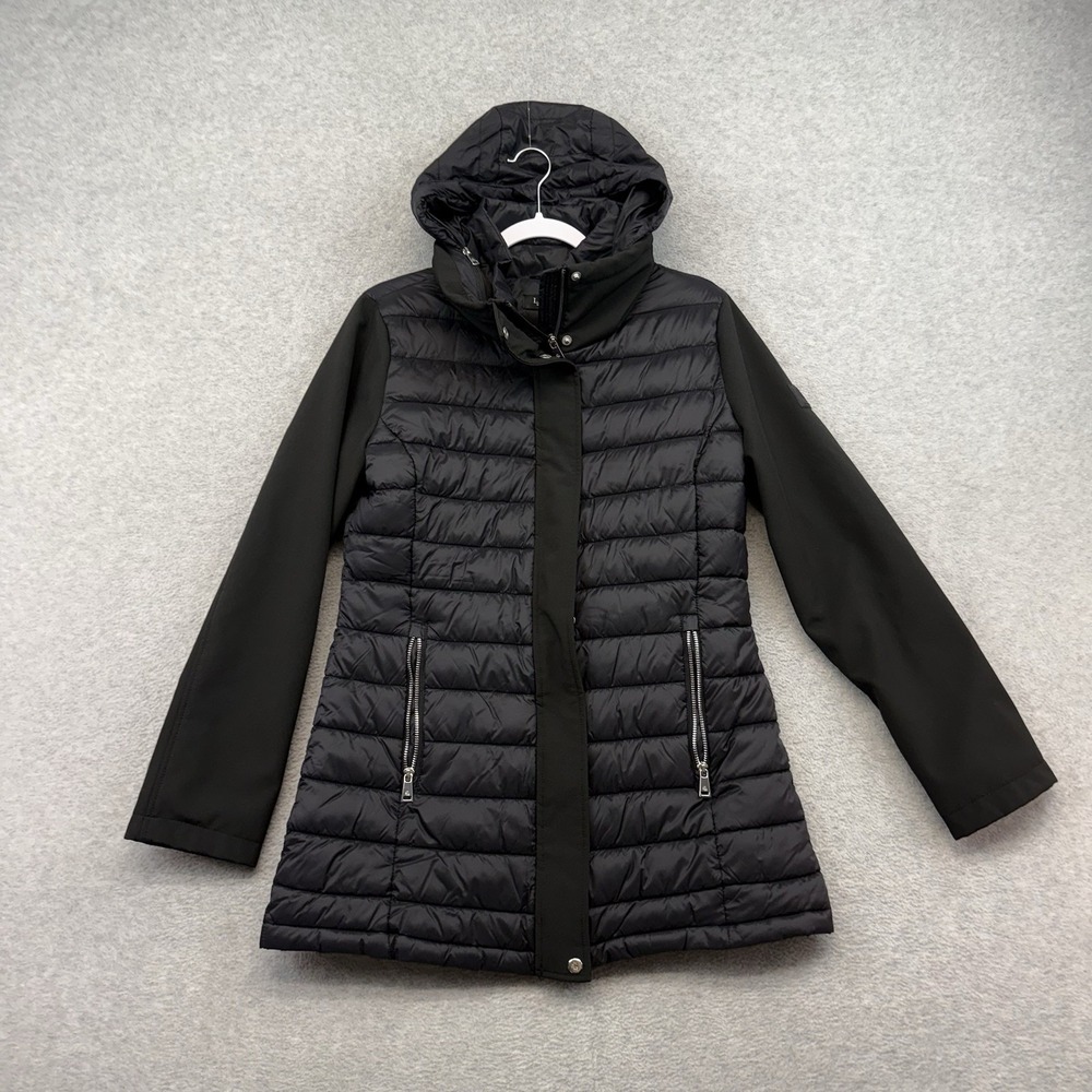 Lauren Ralph Lauren Black Puffer Coat Womens Medium Parka Hooded Button Zip Up